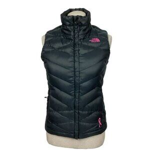 North Face Aconcagua Womens Puffer Vest L Black Pink Ribbon High Neck